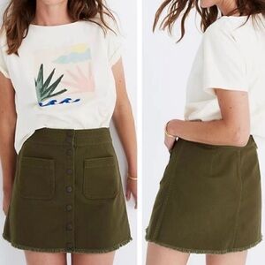 NWT MADEWELL Raw-Hem A-Line Mini Skirt in Kale size 12